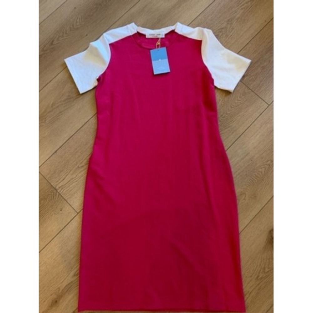 NWT Sonnet James Play Dress Pink White Colorblock Short Sleeve Shift Midi Large